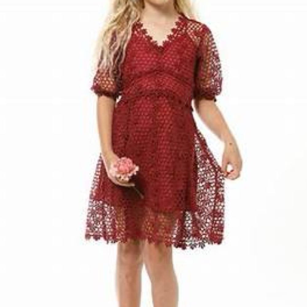 Marlo Chloe Lace Dress in Burgundy 7-8